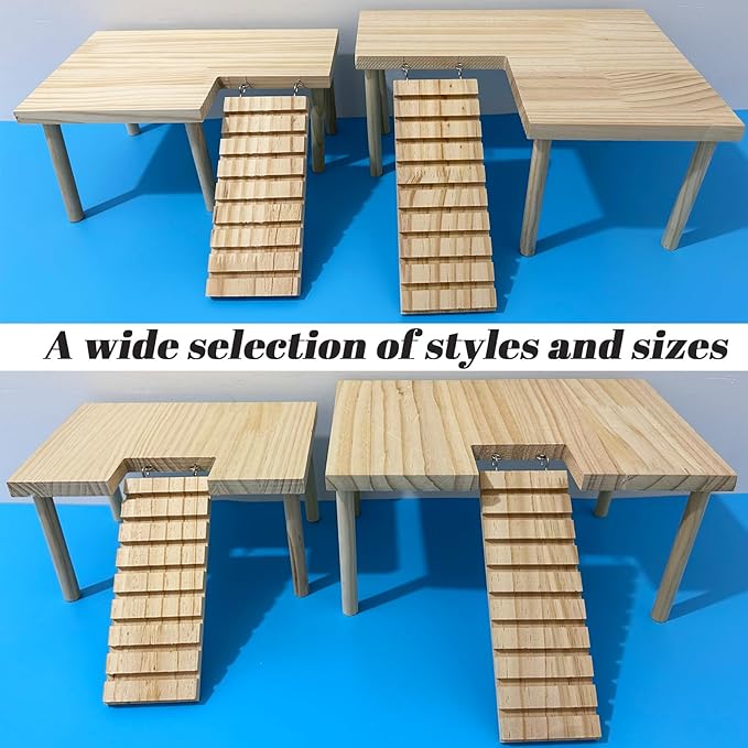 Hamster Platform with Ladder Wooden Syrian Hamsters Standing Platforms with Legs Set Wood Gerbils Climbing Bridge Toy Mouse Cage Accessories