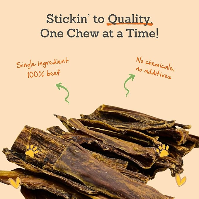 Gullet Flat Jerky (6" Long, 30 Count/Pack) Buffalo Dog Treats for Large, Medium & Small Breed, Healthy Training Treats for Dogs, Gluten Free & Odor Free, Easily Digestible - 1lb