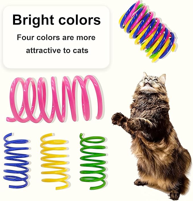 AGYM Colorful Plastic Spring Cat Toys, 12 Pack Spiral Springs for Indoor Cats to Swat, Bite, Hunt, Interactive Toys for Cats and Kittens