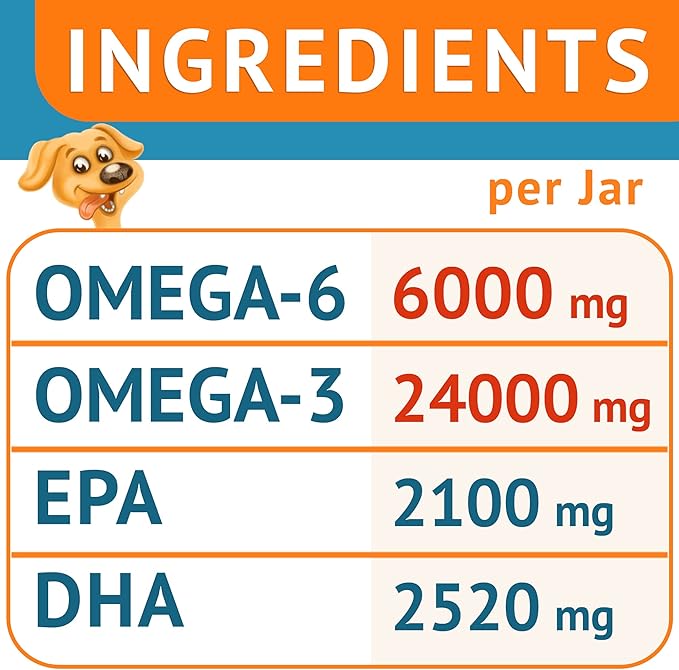 Omega 3 Fish Oil for Dogs (540Ct) - Skin&Coat Chews - Dry & Itchy Skin Relief + Allergy Support - Shiny Coat - EPA&DHA Fatty Acids - Salmon Oil Chews Promotes Heart, Hip & Joint Support