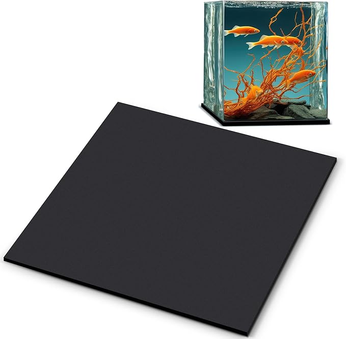 Pangda 1 Pcs Aquarium Fish Self Leveling Mat for Under Tank Foam Compressible Neoprene Mat with Adhesive Backing Waterproof Easy to Cut Stability, Black (12 x 12 Inch)