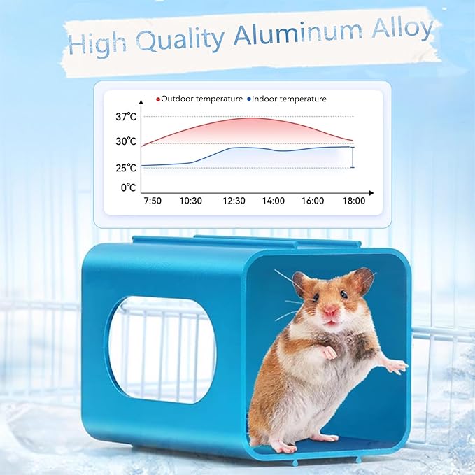 Hamsters Cooling Tunnel, Hamsters Instant Cooling Metal House, Aluminum Hanging Hideout Toys for Small Animals Dwarf Hamster Syrian Hamster Leopard Gecko (Blue, 4.7x2.7x2.7 in)