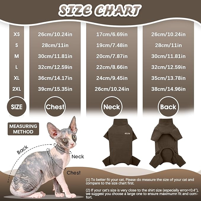 ROZKITCH Hairless Cat Clothes, Breathable Soft Cat Jumpers for Cats Only, Cat Coat with Four Legs, Warm Cat Sweater Cat T-Shirt Cat Pajamas Jumpsuit Vest Cornish Rex Devon Rex Peterbald Coffee M