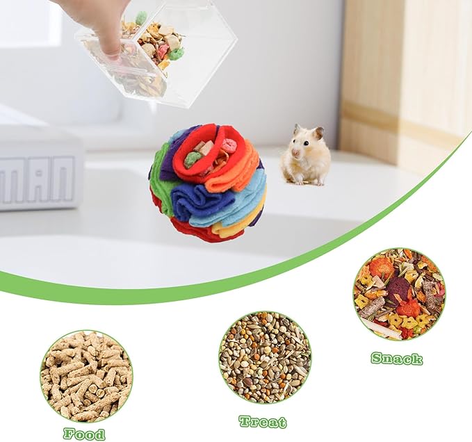 Rat Foraging Toys, Multicolor Fleece Ball Toy with Wrinkles to Hide Treats Inside, Treat Dispensing Toys, Enrichment Toys for Rat, Bunny, Chinchilla, Ferret, and Other Small Animals