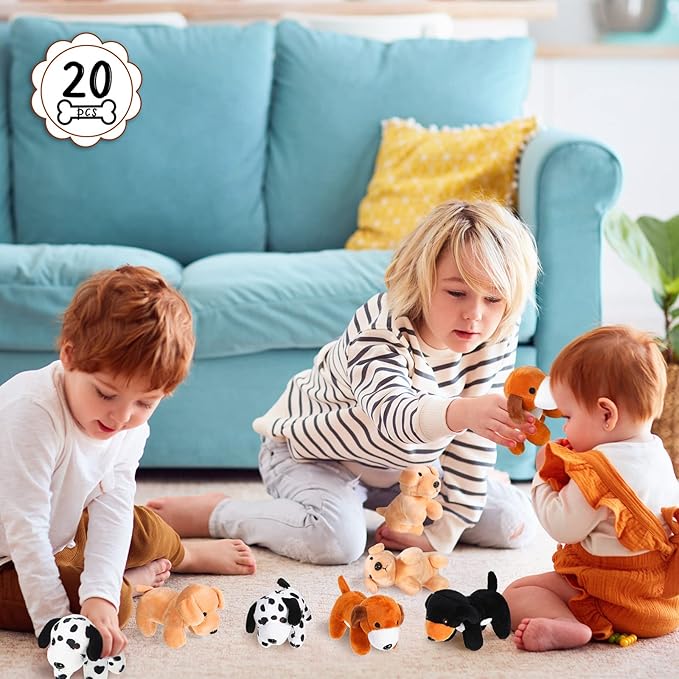 Sosation 20 Pcs Mini Plush Stuffed Dogs Bulk Dog Party Favors Adopt a Puppy Toy Soft Plush Animal for Kids Birthday Classroom Gift Goodie Bag Stuffers Christmas Stocking Fillers Decoration