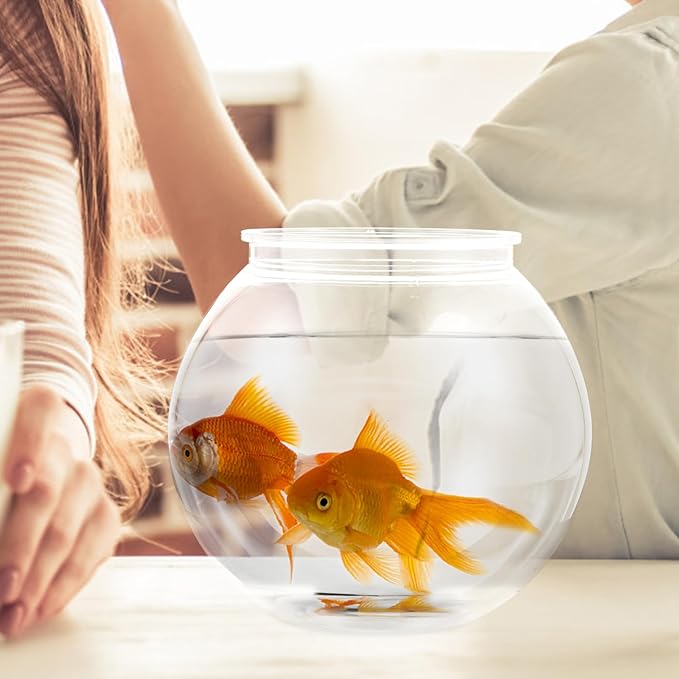 Plastic Fish Bowl, Aquarium Fish Tank Round Goldfish Tank Betta Fish Bowl Plant Holder Impact-Resistant Plastic for Betta Fish Aquarium, Home décor and Party Drinks (7" x 6.7" x 4")