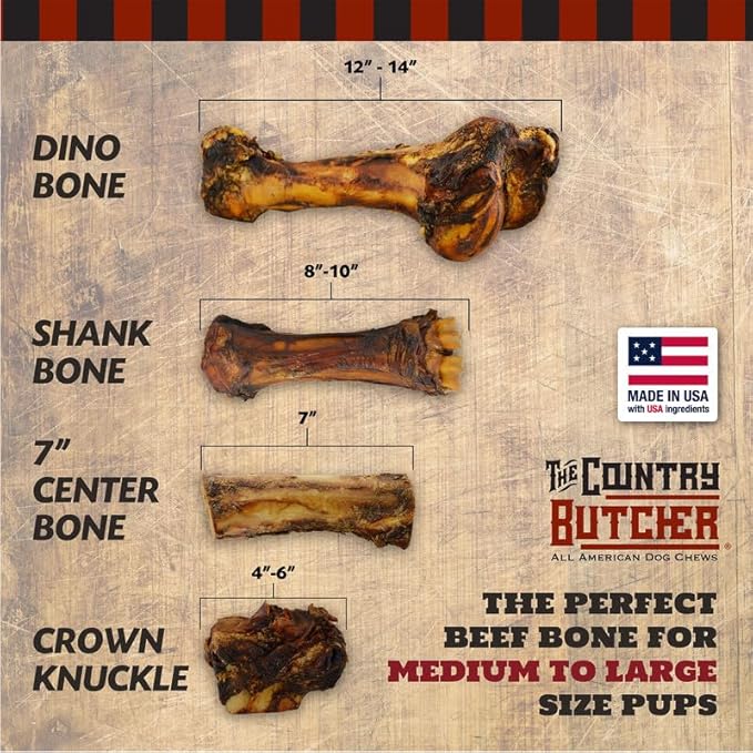 7" Beef Marrow Dog Bones for Aggressive Chewers, Large Breed Dog Treat, Natural, Tough, Chew Toy, Made in The USA, 6 Count
