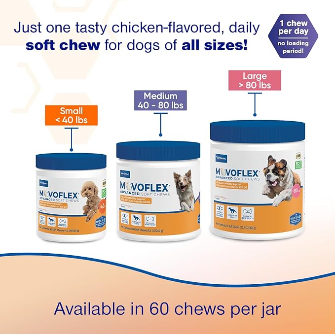 Advanced Soft Chews Hip and Joint Support Supplement for Medium Dogs 120 Count by Virbac