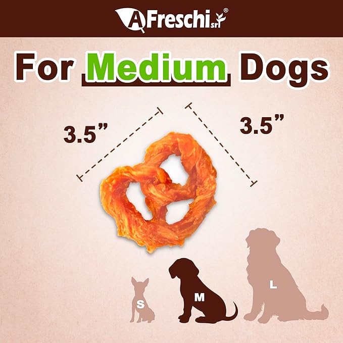 AFreschi Turkey Tendon Pretze (M) 3.17 oz, USA-Sourced Turkey Tendon, All Natural Human Grade Dog Chew, Hypoallergenic, Rawhide Alternative, Dog Treats for Medium Breeds