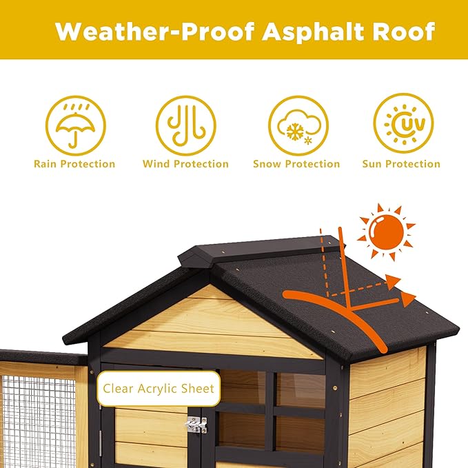 Large Chicken Coop and Run Outdoor Indoor Two Story Rabbit Hutch Pet House Guinea Pig Cage with Removable Tray，Ramp，Ventilation Doors for Chickens,Bunny,Ducks,Quails（Natural Wood）