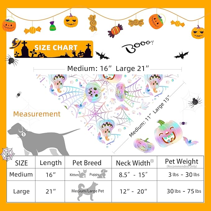 Halloween Dog Bandanas Cute Pastel Pumpkin Ghost Costumes Holiday Cat Bandana Triangle Neck Scarf with Snap Button, 5-30lbs, Small and Medium Breed