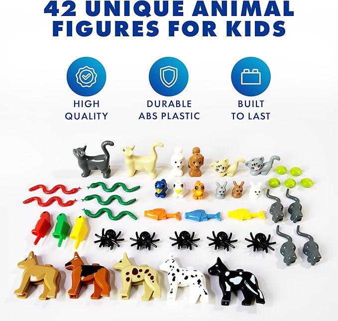 Brick Loot Animal Toy Pet Pack – 42-Piece Miniature Animal Figures Set, Educational Playset for Kids, Includes Assorted Wild and Domestic Animals, Ideal for Learning and Imaginative Play