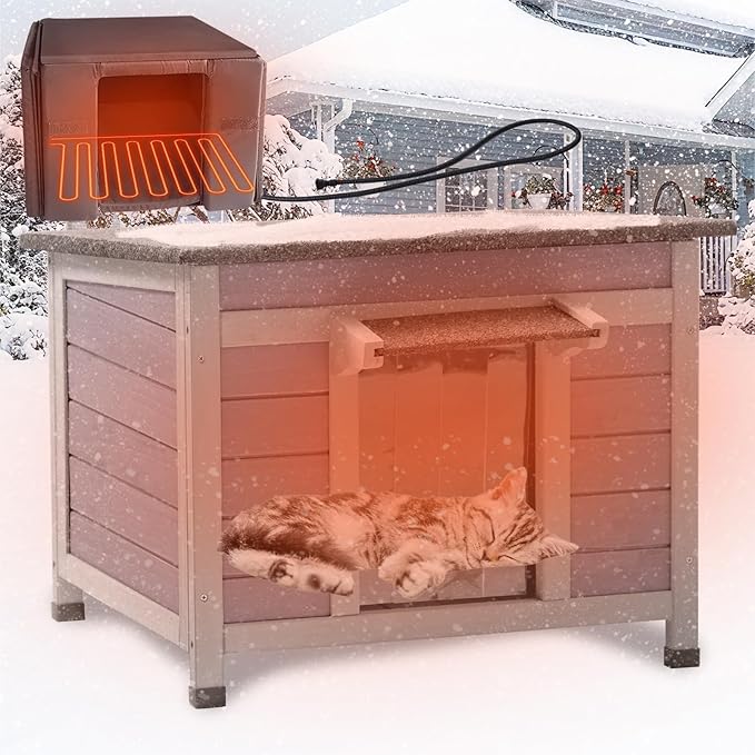 AIVITUVIN Heated Cat House for Outdoor Cats with Insulated Liner for Winter, Temperature Control Cat Cage, Indoor Kitty Shelter with Heating Pad