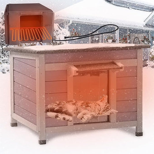 AIVITUVIN Heated Cat House for Outdoor Cats with Insulated Liner for Winter, Temperature Control Cat Cage, Indoor Kitty Shelter with Heating Pad