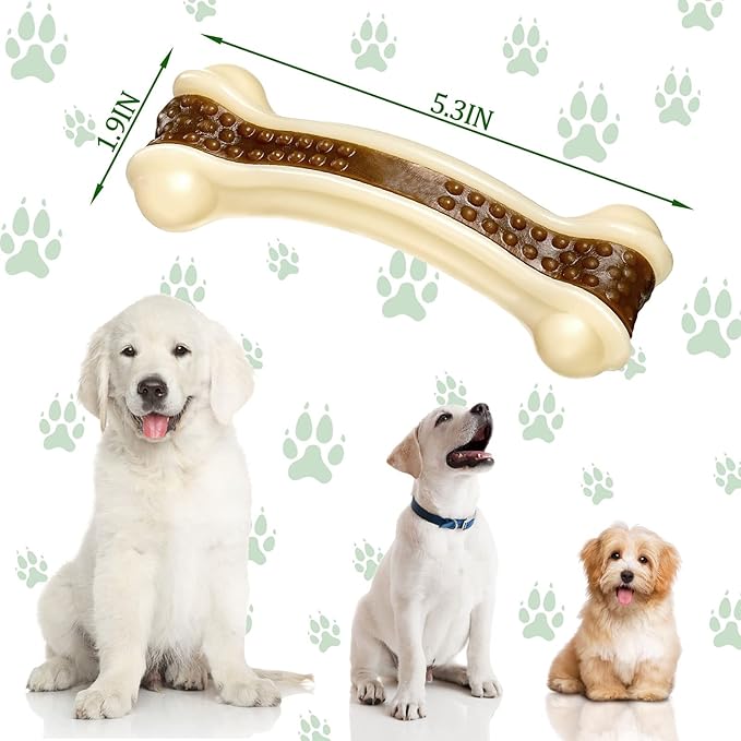 Sosation Bones Shaped Dog Toys for Aggressive Chewers, 2 Pack Dog Chew Toys Puppy Teething Nylon Beef Flavor for Large/Medium/Small Puppies Breeds(Curved Bone,Medium)