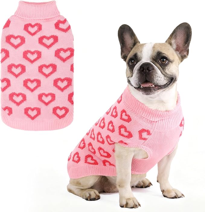 KOOLTAIL Dog Sweater, Cold Weather Dogs Knitted Sweater Turtleneck Pullover，Fall Pet Sweater with Heart Patterns，Winter Clothes for Small Medium Large Dogs Cat Boy Girl Pink M