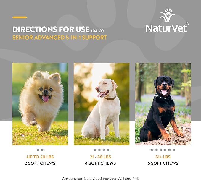 NaturVet Senior Advanced 5-in-1 Support Dog Supplement – Helps Support Immune System, Heart, Liver, Cognitive Function, Eye Health – Includes Ginkgo Biloba, Lutein – 60 Ct.