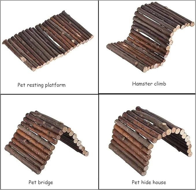 kathson 2 PCS Hamster Wooden Bridge Guinea Pig Ladder Rat Chew Toys Wood Ladder Natural Hideout for Small Animal Chinchillas Gerbils Ferret Syrian Hamster Squirrel