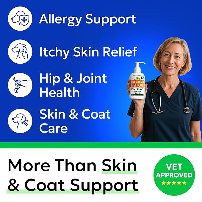 Bark&Spark Fish Oil for Dogs - Natural Omega-3 - Skin & Coat Support - Liquid Food Supplement for Pets - Natural EPA + DHA Fatty Acids for Joint Function, Immune & Heart Health 8oz - Salmon