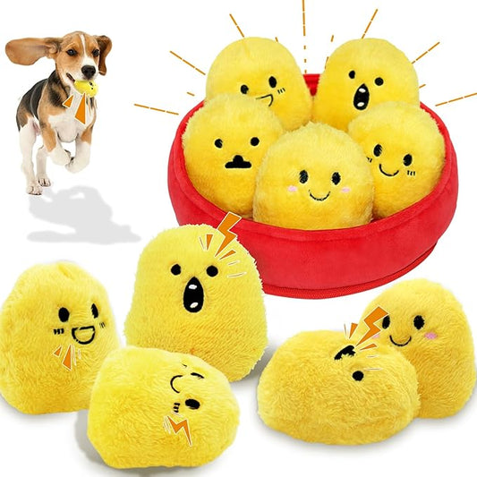 Dog Squeak Toys, 6 Pack Chicken Nugget Dogs Push Toys Interactive Puppy Toys Bark Box Toys Dog Chicken Toy to Keep Them Busy