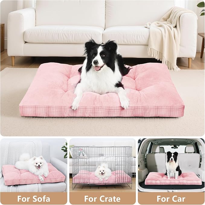 MIHIKK Washable L Dog Bed for Large Dogs with Anti-Slip Bottom, Premium Foam Pet Pad for Crate for Large Medium Small Sized Puppies, 35" x 23" Pink