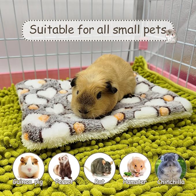 4 Pieces Guinea Pig Bunny Comfortable Bed Mats Pads, Rabbit Warm Soft Bed, Hamster Bedding Pad Mats for Small Animals Chinchilla Hedgehog Baby Cats (14.9"X11.8", 1.Hearts Pattern)