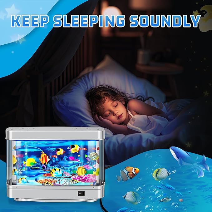 7CDXD Fake Fish Tank,Artificial Aquarium Decorations,Fake Aquarium Decor,Artificial Tropical Fish Decorative,Virtual Ocean Moving Fish lamp for Bedroom Office Décor,Gift for Kids and Cat