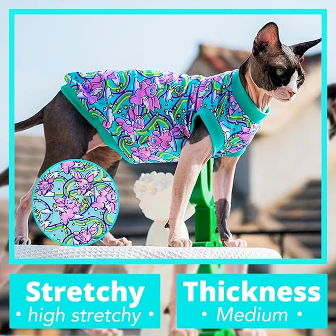 Sphynx Cat Clothes, Hairless Cat Shirt, Soft Stretchy Sweater for Cats, Breathable Cat Daily Outfit, Cat Pullover for Cornish Rex, Devon Rex (Green, XXL (8.5-12lbs))