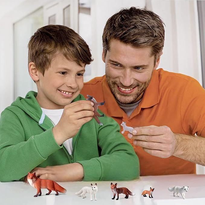 SIENON 8Pcs Fox Toy Figures Arctic Fox and Red Foxes Figurines Set Fox Family Forest Animals Figures Woodland Animal Figurines Miniature Fox Animals Toys Cake Topper for Woodland Theme Birthday Party