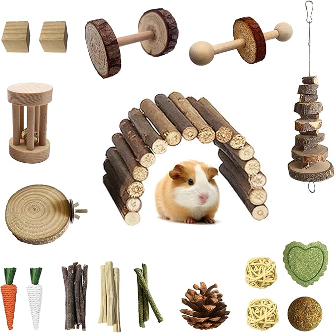 Hamster Toys Set,Guinea Pig Toys Small Animal Chewing Toy and Rat Cage Accessories, 16 Different,Hamster Small Animal Hideout,Chinchillas, Gerbils, Rats, Rodents Teeth Care,Natural Molar Tools