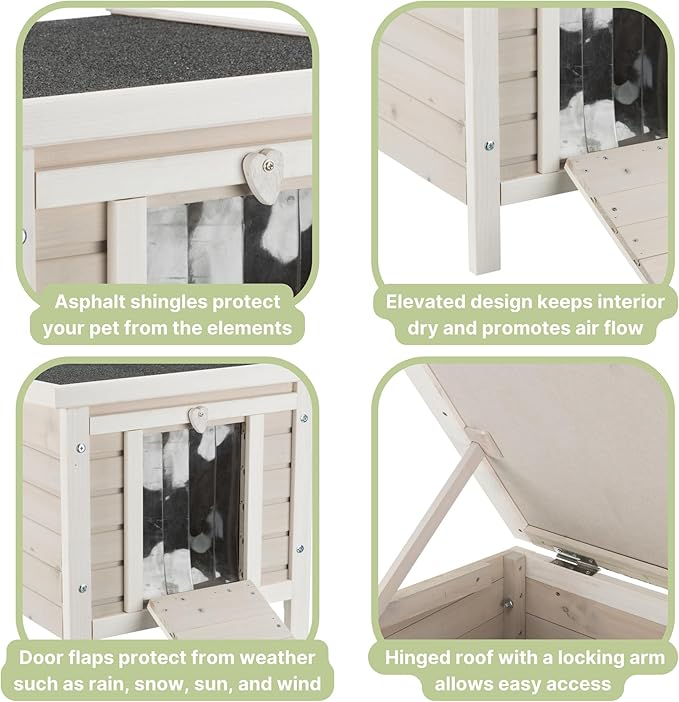 TRIXIE Outdoor Cat House, Weatherproof Cat Home with Raised Floor, Hinged Asphalt Roof & Covered Opening, Small Outdoor Shelter for Cats and Small Animals, Gray Fir Wood