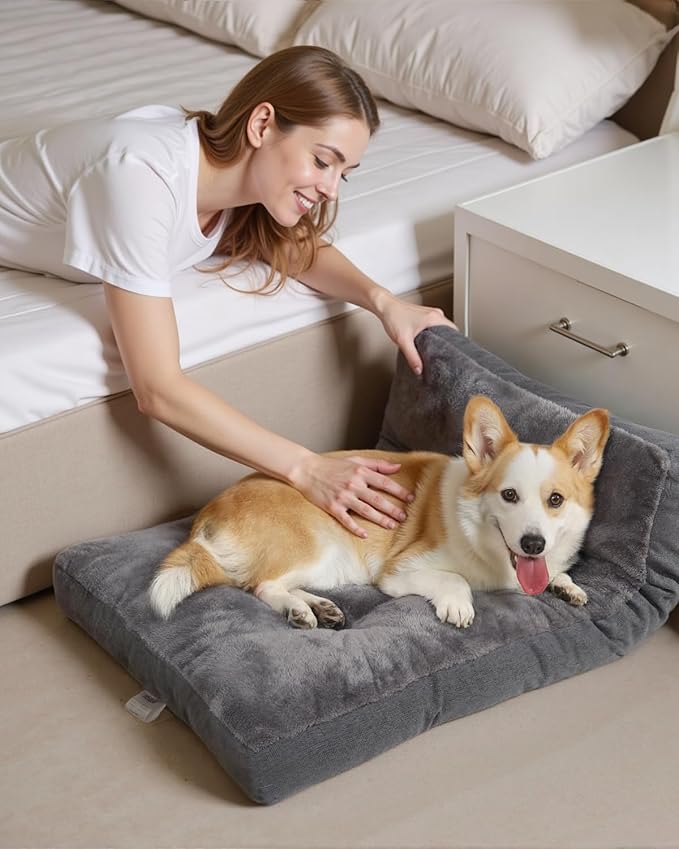 Dog Bed for Crate for Large Dog, Machine Washable Bed XL Crate Plush Pet Kennel Pad with Non-Slip Bottom, Pet Sleeping Mat, 41x27 inch, Dark Gray
