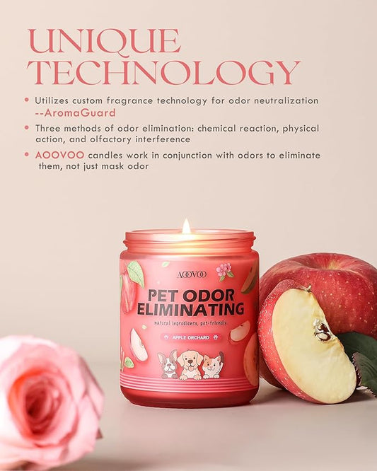 AOOVOO Pet Odor Eliminator Candle - Apple Orchard Odor Eliminating Candle, Highly Fragranced Air Freshing Scented Candles, Natural Soy Wax, 9 oz