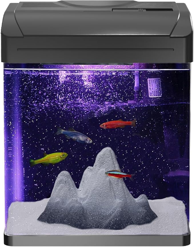 Small Fish Tank Aquarium Kit, HD Glass Betta Fish Tank with 3-in-1 Silent Water Pump Filter System, Self Cleaning Aquarium Starter Kit with LED Light Suitable for Small Fish or Shrimp