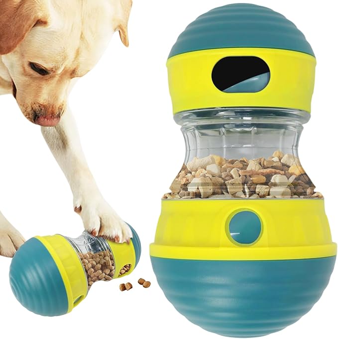 AOEEK Dog Treat Toys, Puppy Puzzle Adjustable Food Dispenser Slow Feeder, Enrichment Treat Dispensing Toy Ball for Large/Medium/Small Breed Dogs Pet Gift (Yellow)