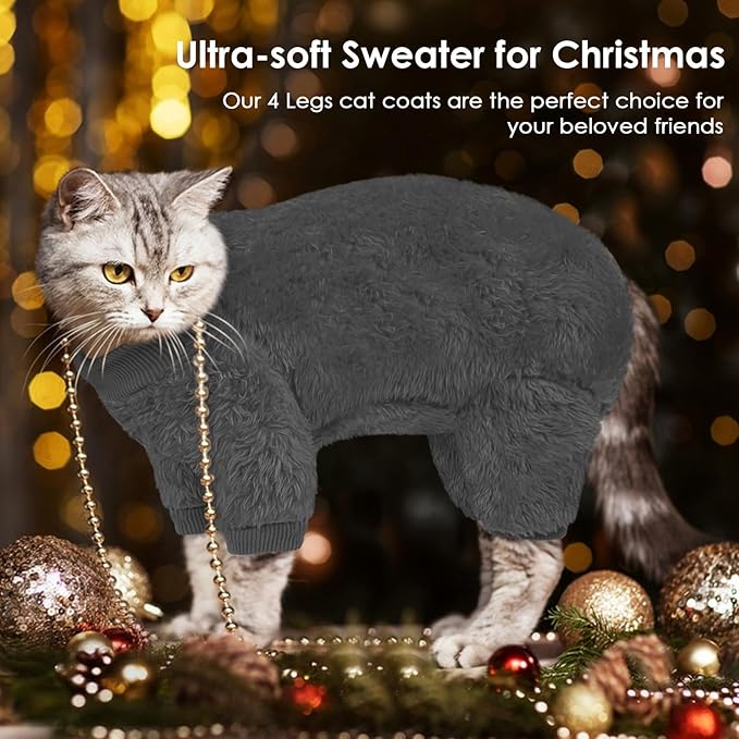 SUNFURA Sphynx Hairless Cat Sweater, Full Body Warm Fleece Sweaters with Sleeves for Cats, Soft Turtleneck Cat Clothes, Cozy Pullover Pajamas for Hairless Cats Devon, Donskoy & Small Dogs, Grey L