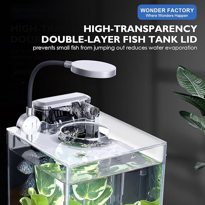 Desktop Betta Small Aquarium Glass Fish Tank 1.25 Gallons Complete Set, Self Cleaning Filter System Bright LED Light Gravel Plant Cleaning Tool, Starter Kit Small Space Easy Setup Space-Saving Design