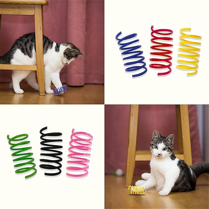 AGYM Colorful Plastic Spring Cat Toys, 60 Pack Spiral Springs for Indoor Cats to Swat, Bite, Hunt, Interactive Toys for Cats and Kittens