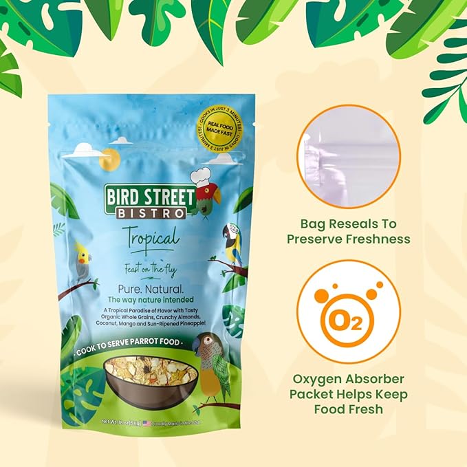 Parrot Food - Parakeet & Cockatiel Food - Cooks in 3-15 min with Natural & Organic Grains, Legumes, Healthy Fruits, Vegetables & Spices