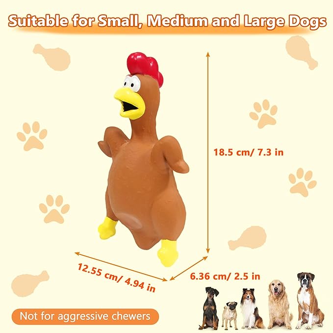 Chicken Dog Toys, Natural Rubber Grilled Chicken Squeaky Toys, Durable Chew Toys for Small to Large Dogs, Teething Puppy Dogs (3 Packs)