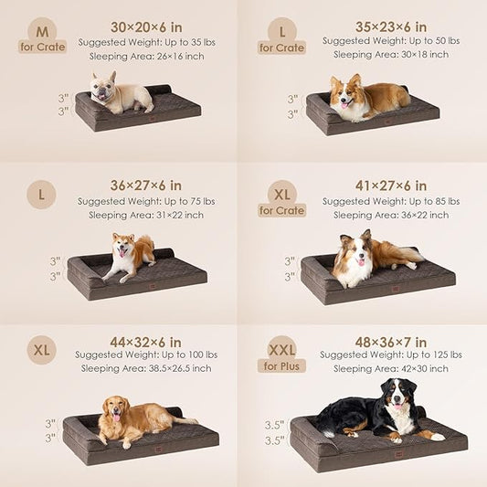 EHEYCIGA Memory Foam Dog Bed XLarge Sized Dogs, Extra Large Dog Bed Orthopedic with Washable Removable Cover, Waterproof XL Pet Bed Couch for Crate, 41x27x6 Inches, Brown