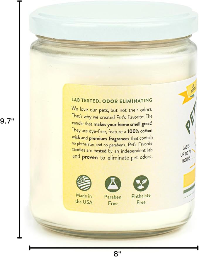 Pet's Favorite Pet Odor Candle, Clean Burning, Long Lasting Scented Candles with a Cotton Wick. (Lemon, Pack of 2)