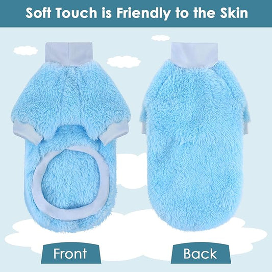 SUNFURA Sphynx Cat Sweater, Hairless Cats Turtleneck Pullover Kitten Sweaters for Cats Only, Warm and Soft Cat Pajamas Shirt with Sleeves Pet Winter Clothes Fleece Jumpsuit for Puppy, Blue L