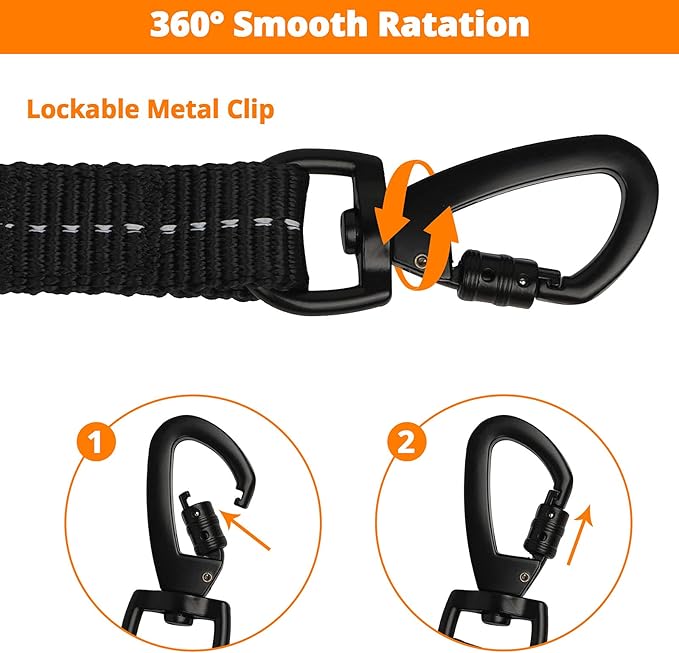 Rope Dog Leash 5 FT: Heavy Duty Leashes with Swivel Lockable Hook Reflective Threads Bungee and Padded Handle - Dog Lead for Large Small Medium Dogs Outside Walking Hiking Orange