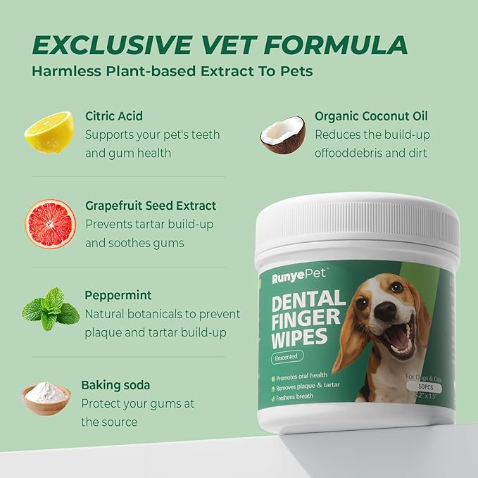 Deep Dental Cleaning Kit for Dogs & Cats – Pet Plaque Removal Powder & 50 Dental Care Wipes – Natural Formula with Probiotics for Fresh Breath & Healthy Teeth (Cleaning Kit, 50ct+45g)