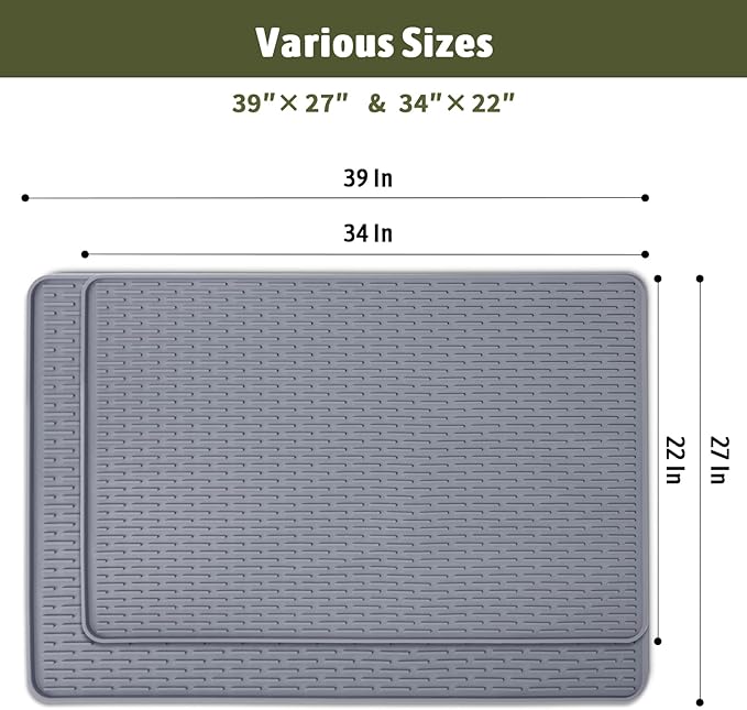 Rubber Cat Litter Mat, Indoor Kitty Litter Box Mat, Waterproof, Easy-to-Clean, Odorless, Textured Surface, Anti-Slip Design (L:34" x 22")