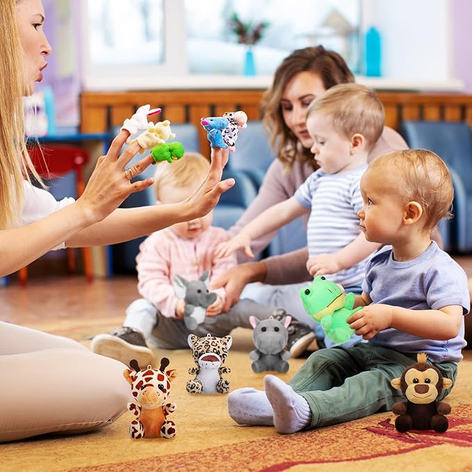 Skylety 12 Pieces Mini Stuffed Animals 4.8 Inch Cute Safari Plush Toys Elephant Lion Giraffe Tiger Puppy Zebra Duck for Jungle Animal Themed Parties Teacher Student Award Prizes