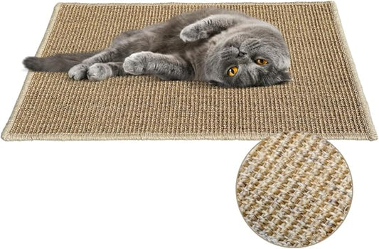 Premium Brazilian Cat Scratcher Mat – 24'' x 16'' Natural Fiber 100% Sisal with Jute Border, Ultra Durable, Scratching Pad, Doormat Rug, Protects Furniture and Carpets (Natural Brown)