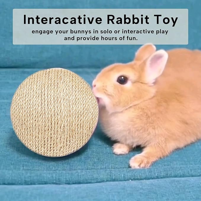 KEYIDE Extra Large Rabbit Ball Toy, 4.7in Natural Sisal Bunny Scratch Ball, Interactive Small Animal Toys for Chinchilla Guinea Pig Rat Playing Scratching Biting