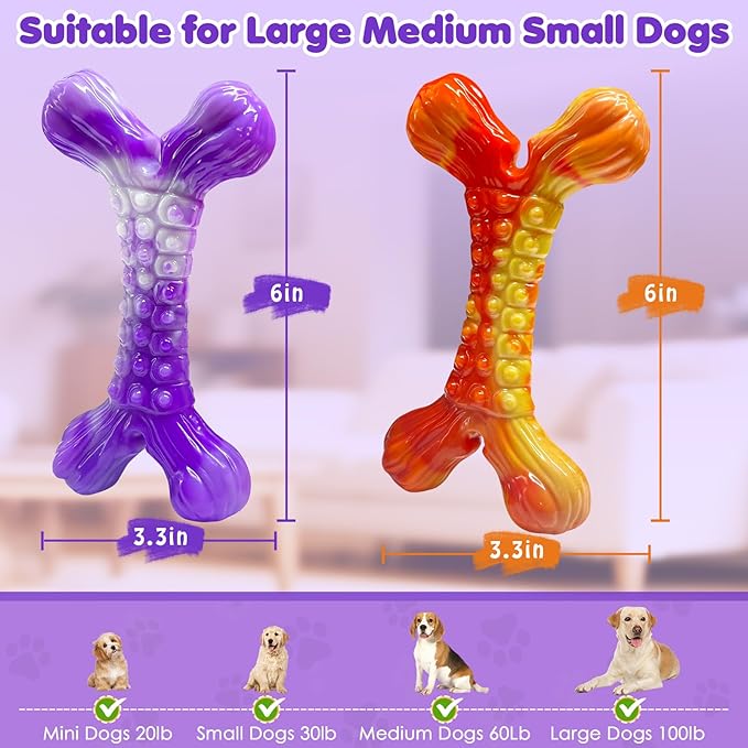 Dog Chew Toy Aggressive Chewers - 2 Pack Indestructible Dog Toys - Tough Dogs Toy to Keep Them Busy - Pet Toys for Medium, Large Breed